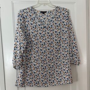 Mario Serrani Floral Blouse Size XL Boho 3/4 Sleeve Lightweight Top
